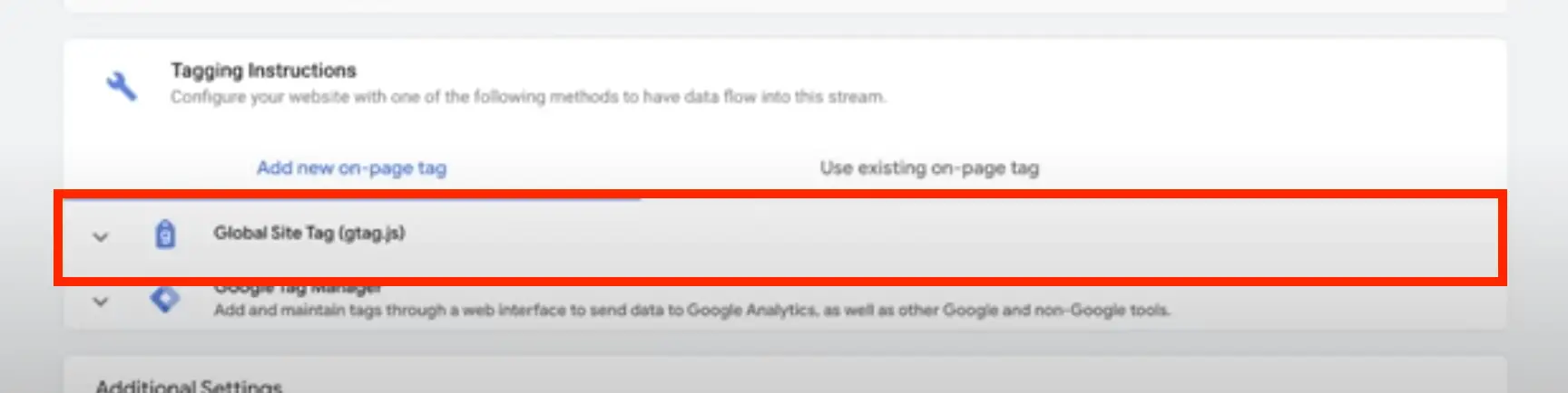 Screenshot of Global site tag for Google Analytics 4.0