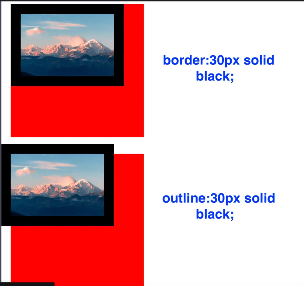 Screenshot of difference between border and outline - Pt 1