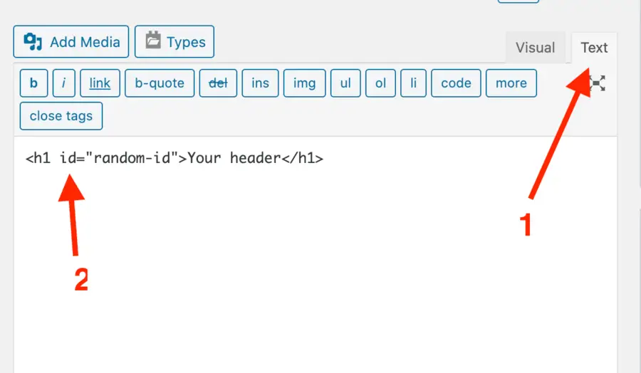 Screenshot of adding header to classic editor in Wordpress
