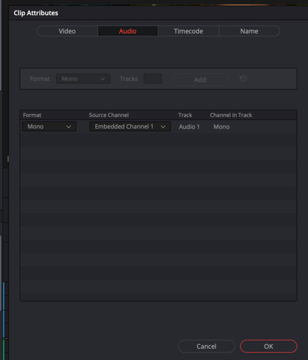 Screenshot of Clip Attributes in Davinci Resolve