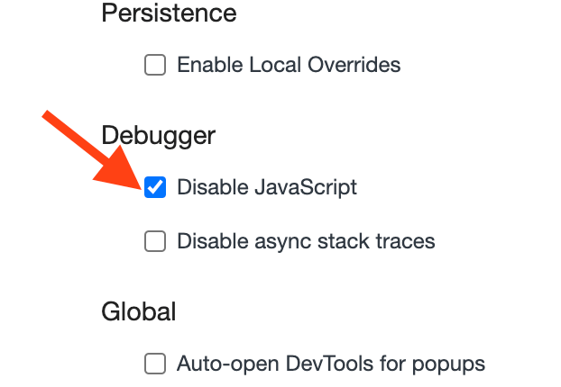 Debugger settings in Chrome Browser