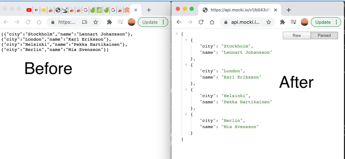 Screenshot of JSON Formatter Chrome extension