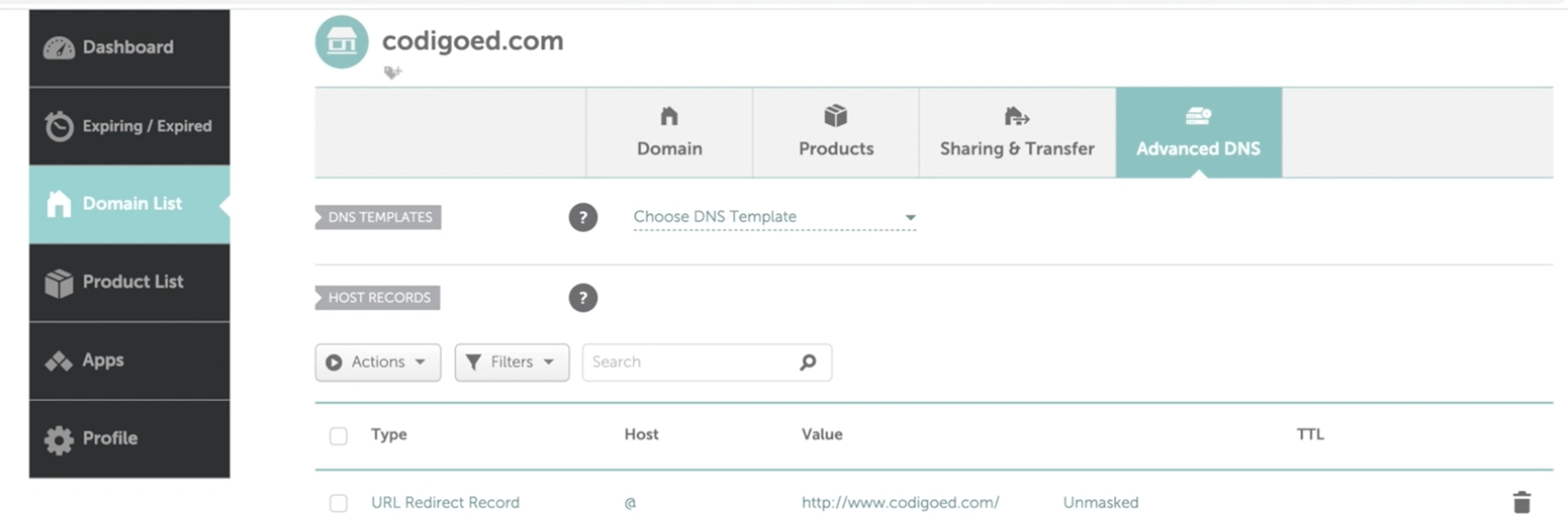 Namecheap screenshot showing where you will add the values from Carrd