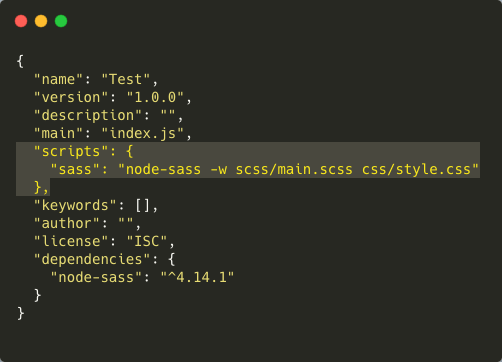 Script in Package JSON for node-sass