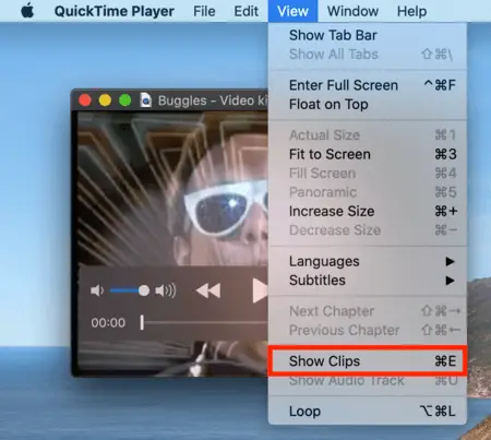 Screenshot on how to show clips using Quicktime