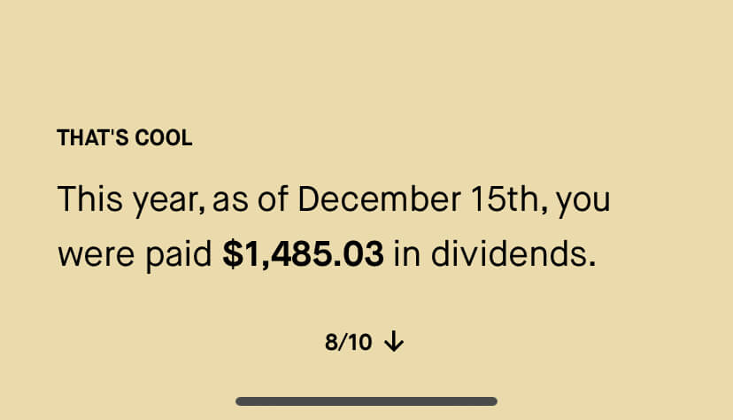 Screenshot of Dividend income from Robinhood