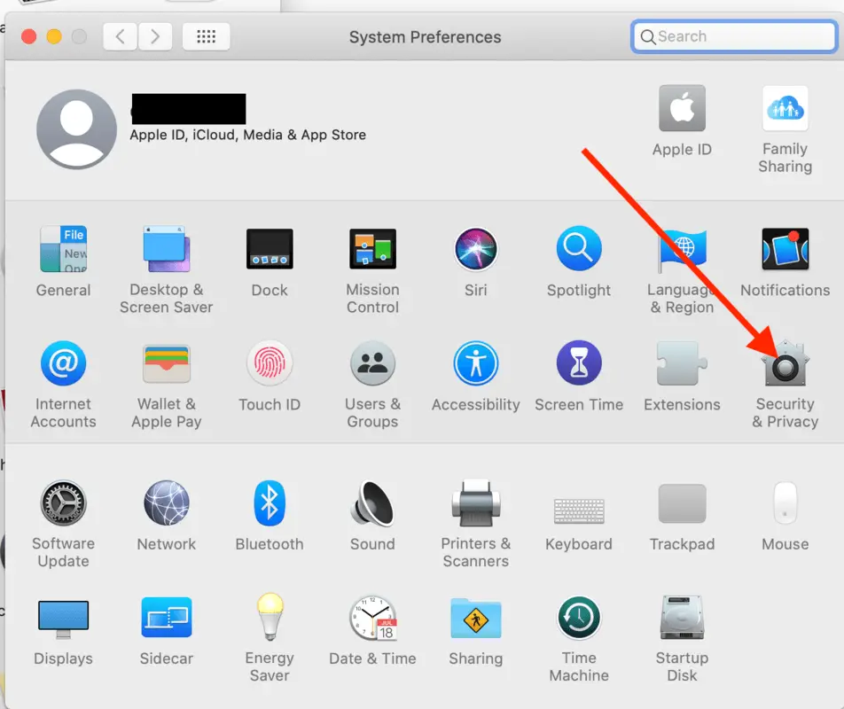 Screenshot showing Security & Privacy in Mac OS System Preferences