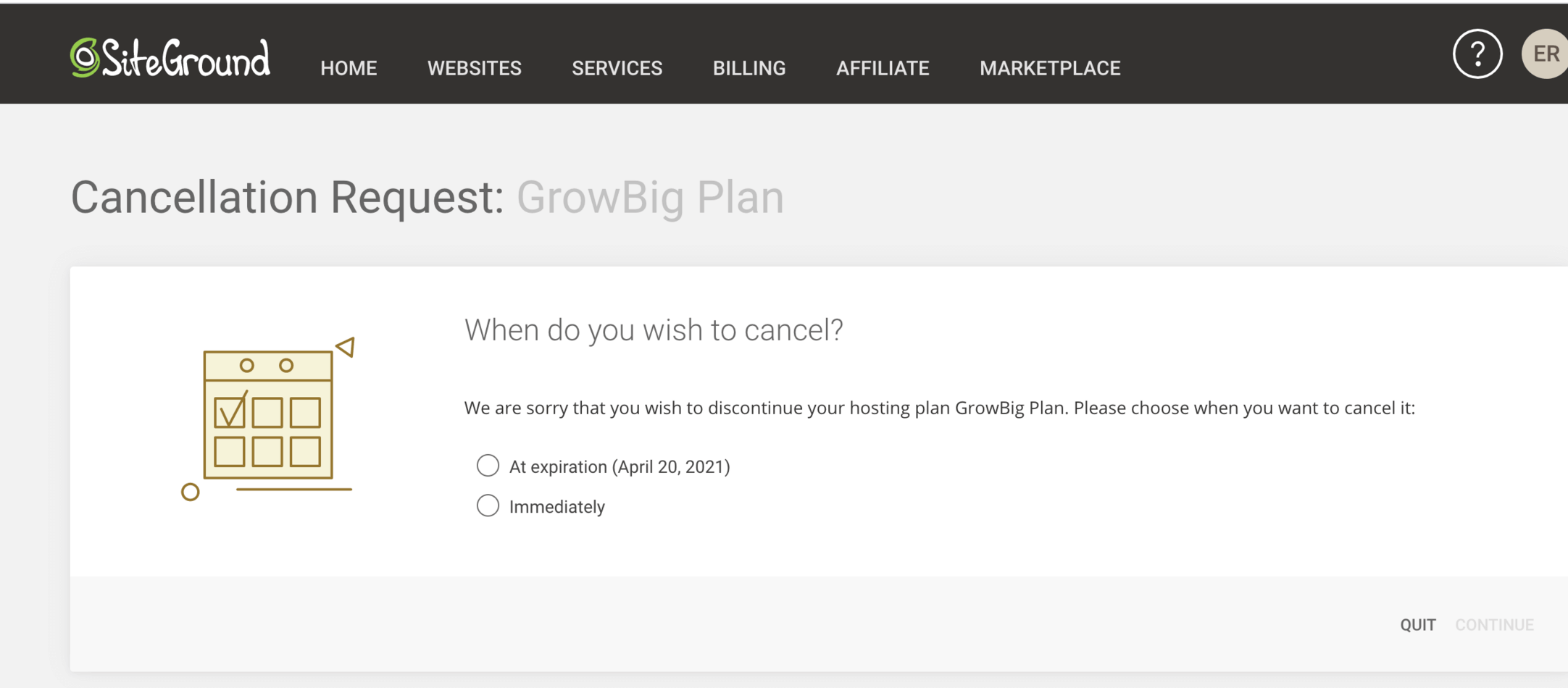 Screenshot on how to cancel SiteGround hosting - part 2.