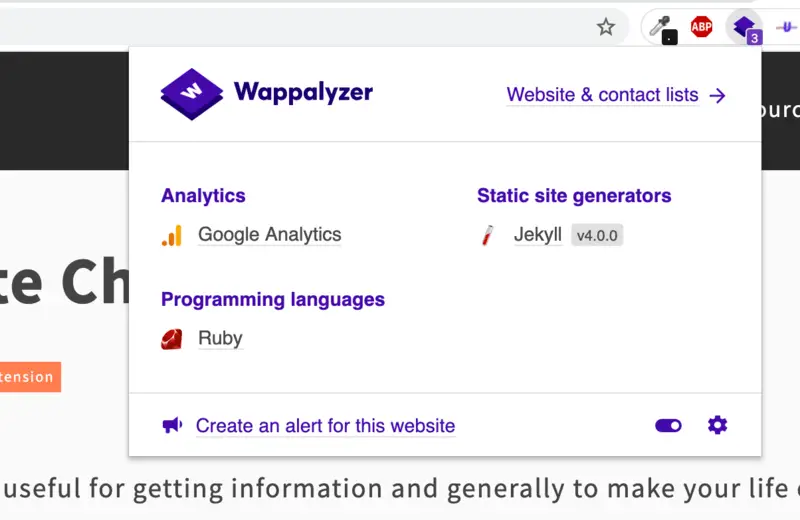 Screenshot of Wappalyzer Chrome extension
